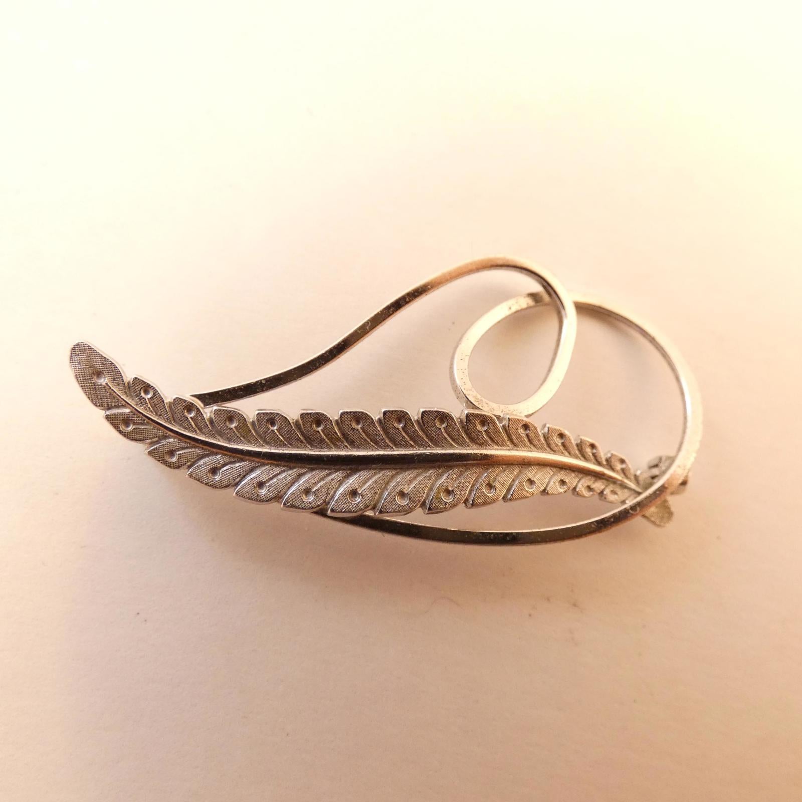 Vintage Van Dell Sterling Plume Slender Feather/Leaf Brooch Pin 1.75" long