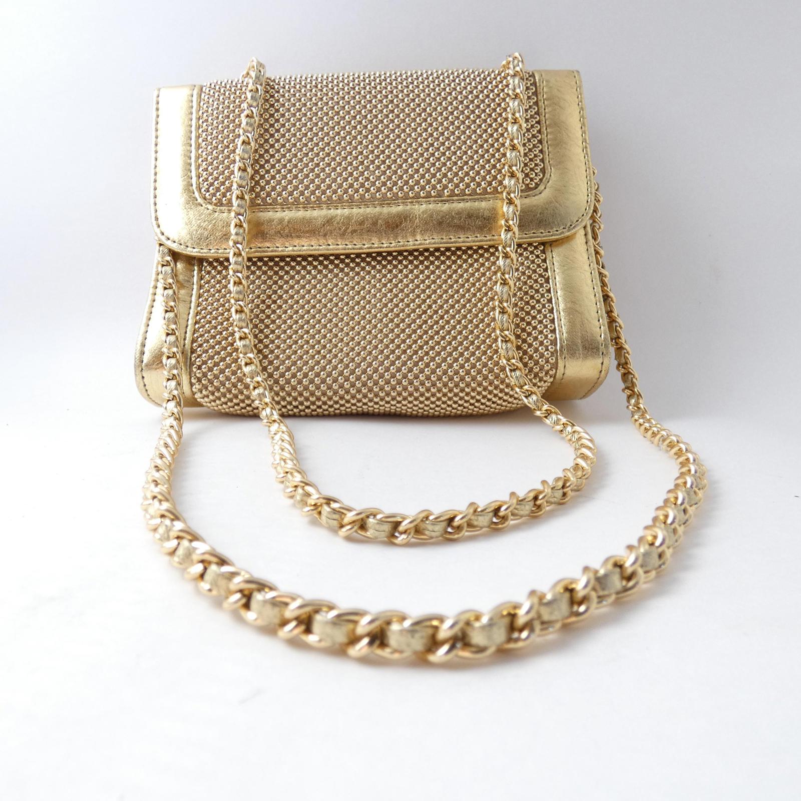 Whiting Davis International Gold Metal Mesh Structured Crossbody/Clutch with