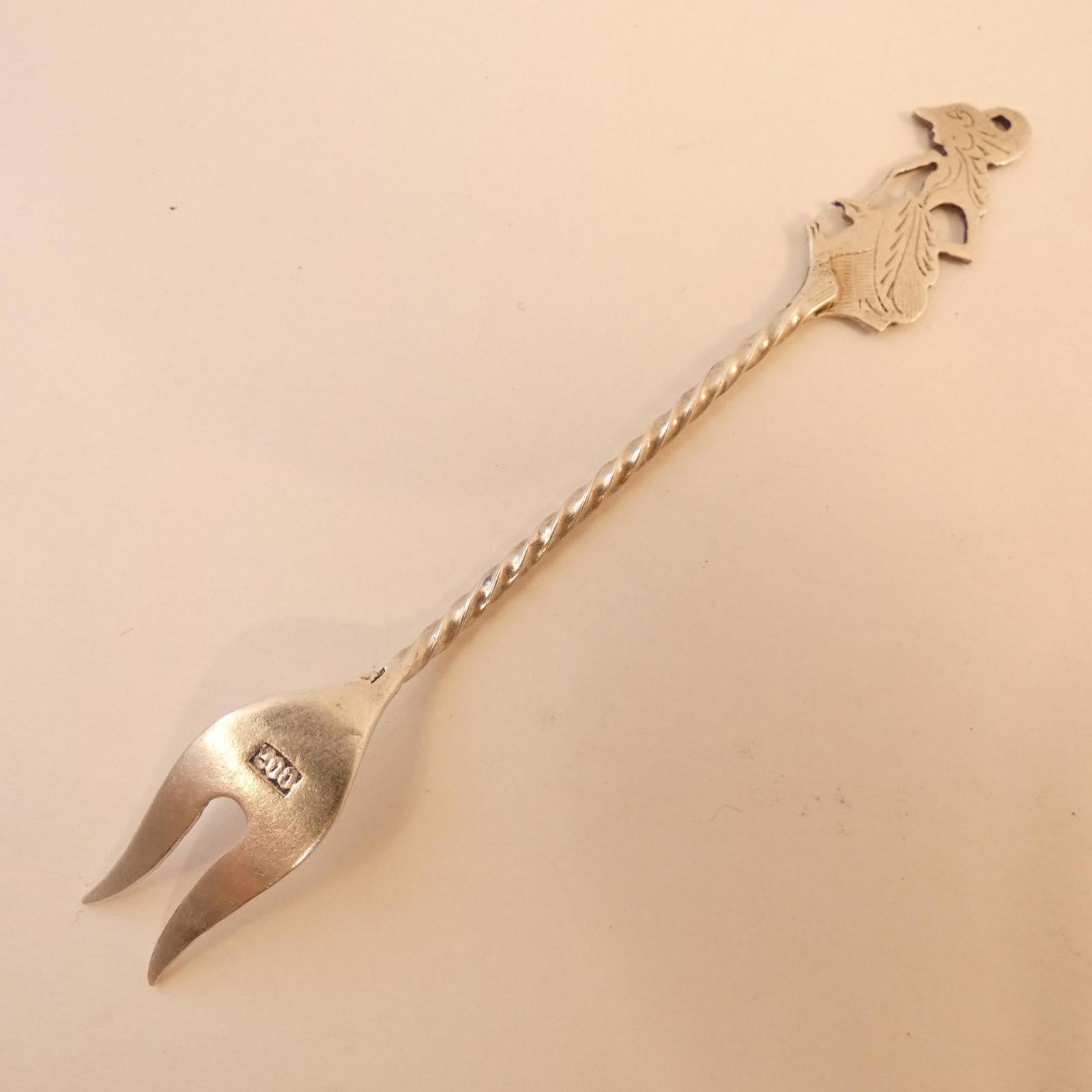 Wayang Kulit figure Pickle Fork, 800 Sterling Silver, 4.25" long