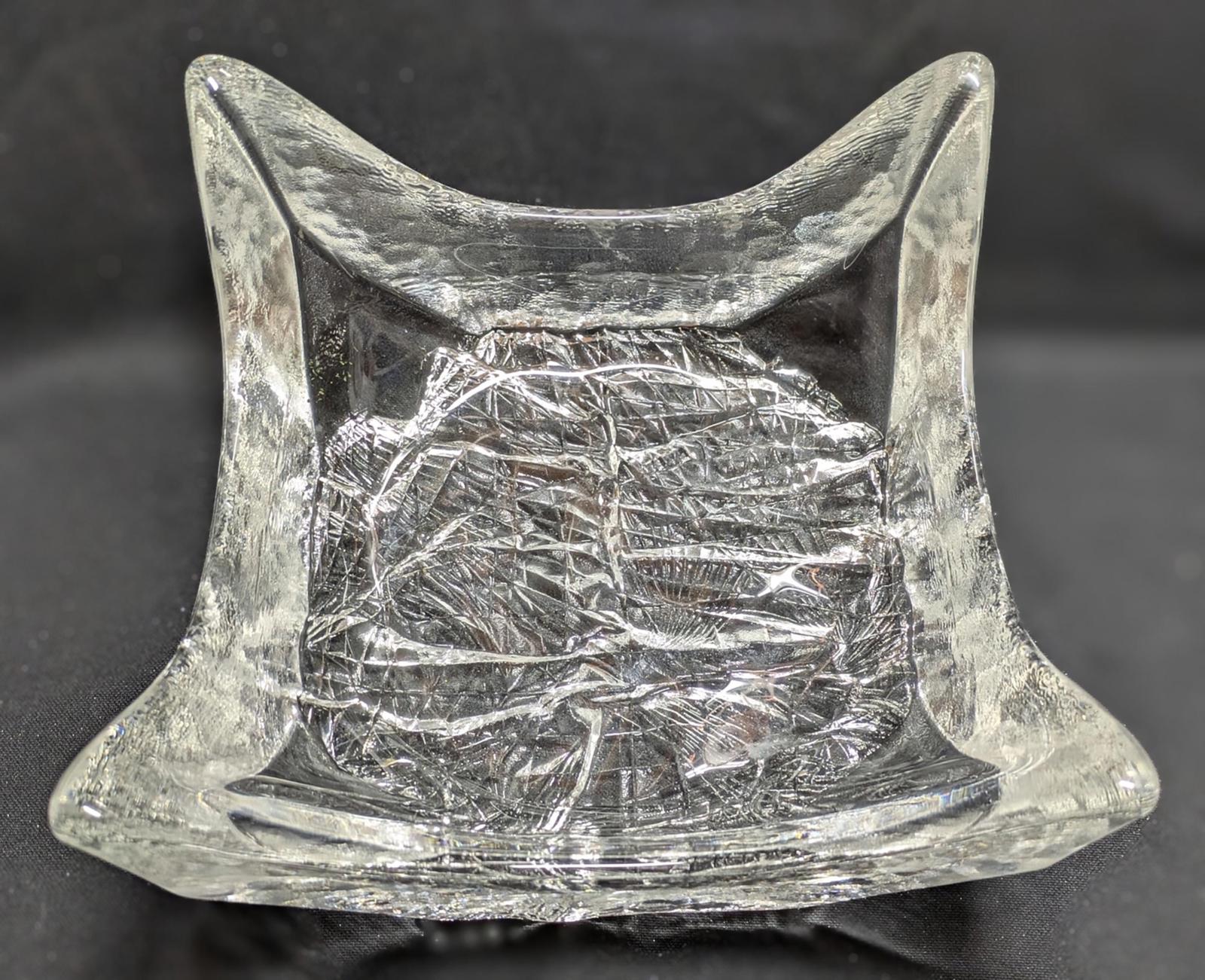 Vintage Iittala Square Glass Bowl With Ice Textured Base.