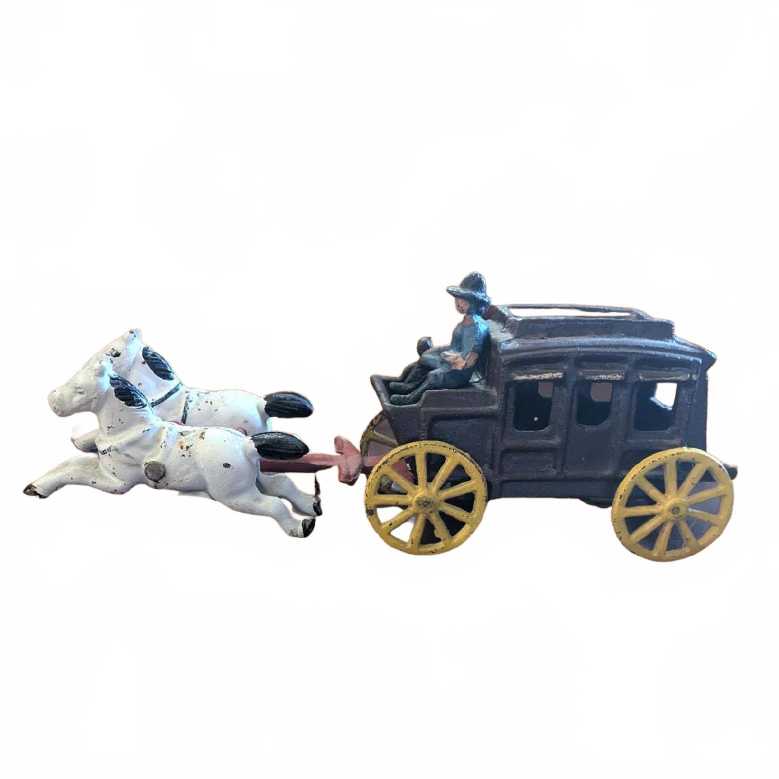 Vintage Horse-Drawn Stagecoach Toy with Driver