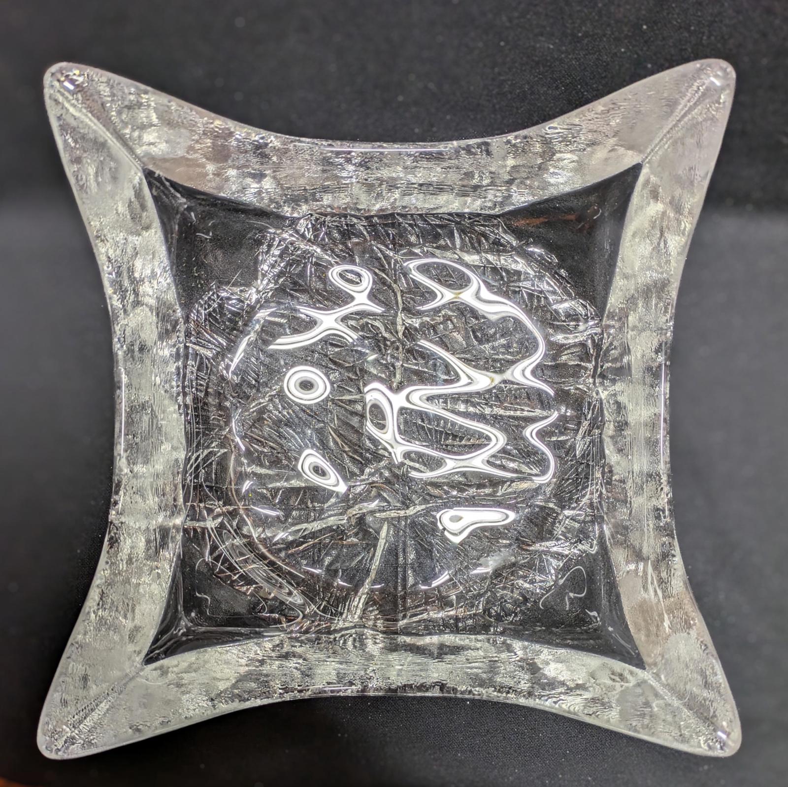 Vintage Iittala Square Glass Bowl With Ice Textured Base.
