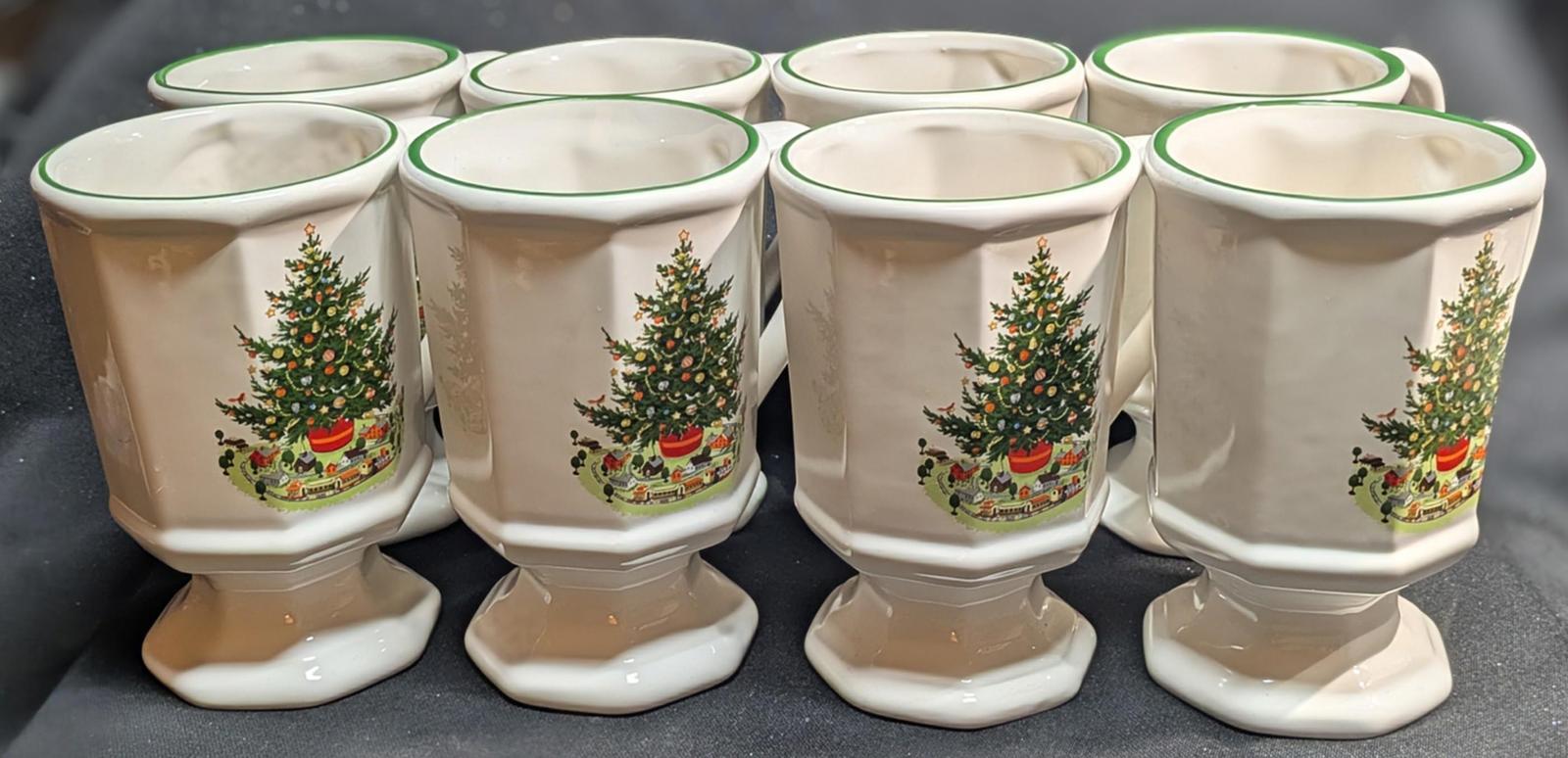 Set of 8 PFALTZGRAFF Christmas Tree HERITAGE Footed Pedestal Mugs Irish Coffee