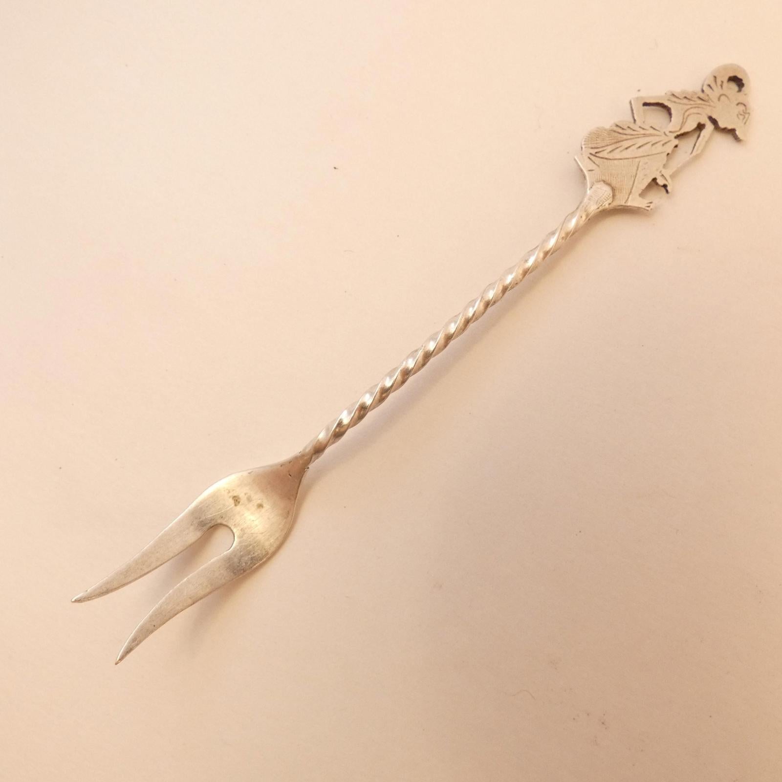 Wayang Kulit figure Pickle Fork, 800 Sterling Silver, 4.25" long