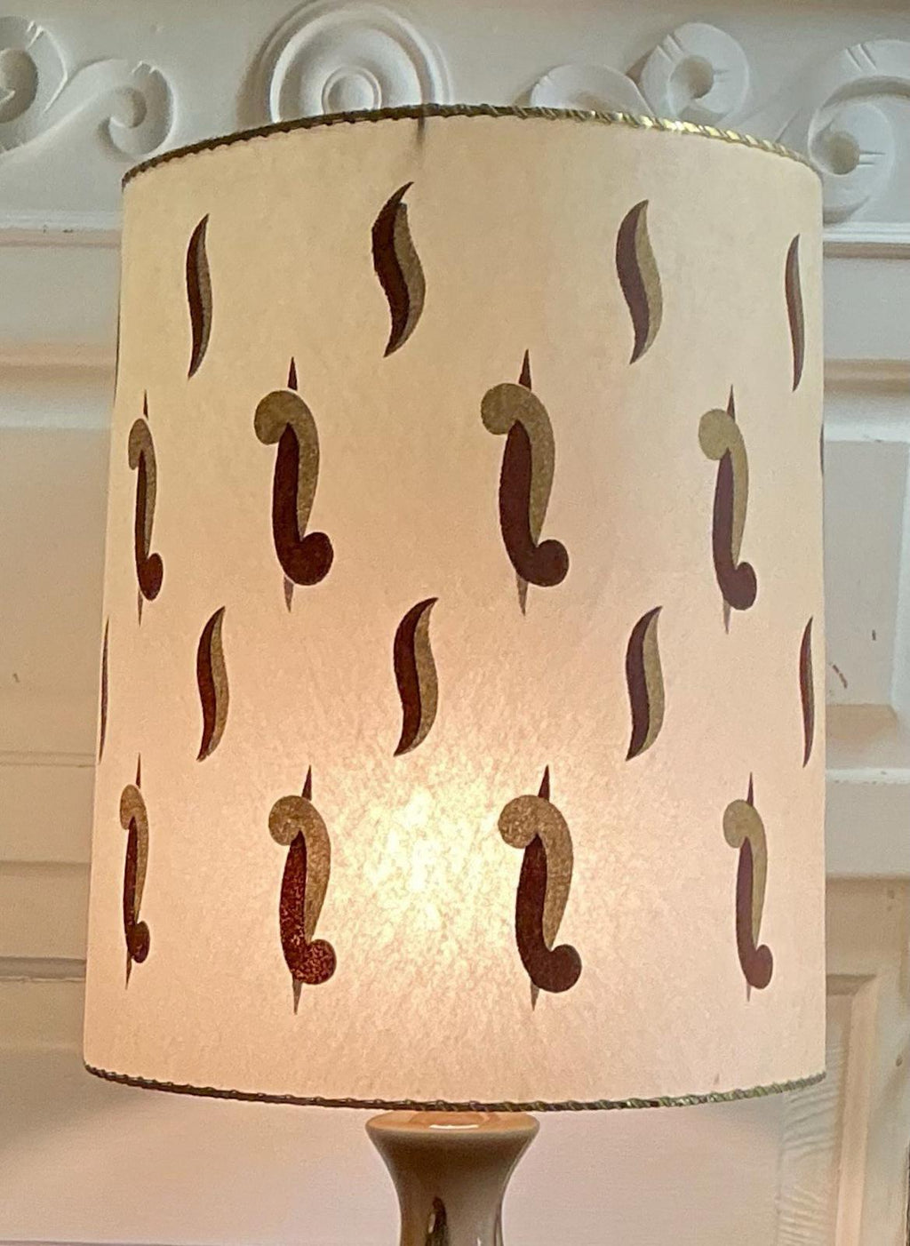 Vintage MCM Ceramic Lamp, 30 Inches Tall With 15 Inch Retro Fiberglass Shade