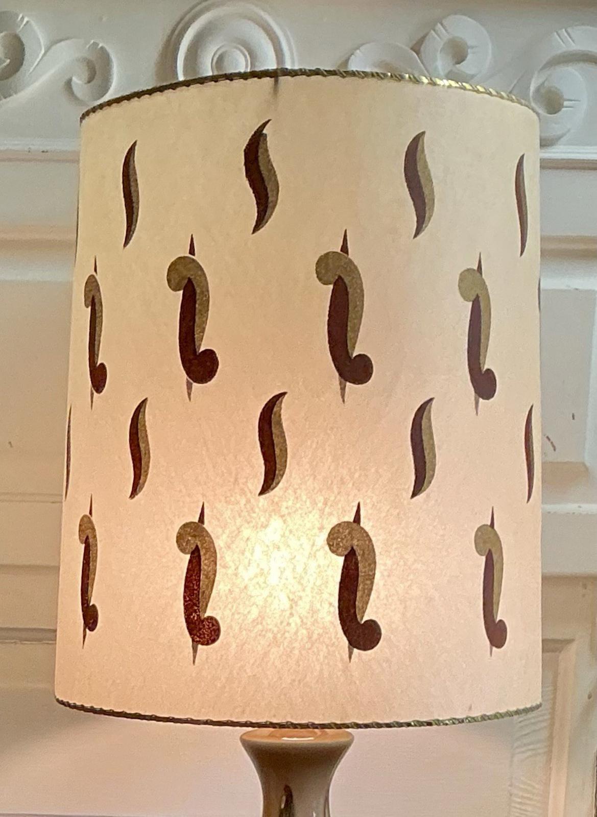 Vintage MCM Ceramic Lamp, 30 Inches Tall With 15 Inch Retro Fiberglass Shade