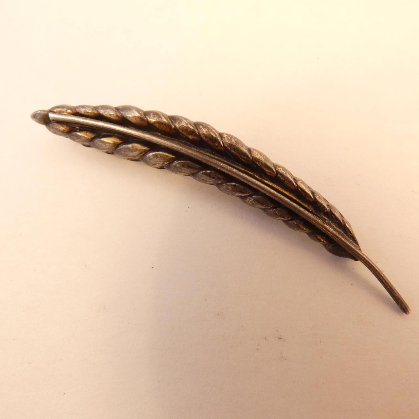 Sterling Silver Vintage BEAU Feather / Leaf Design Pin Brooch, 2.5in.