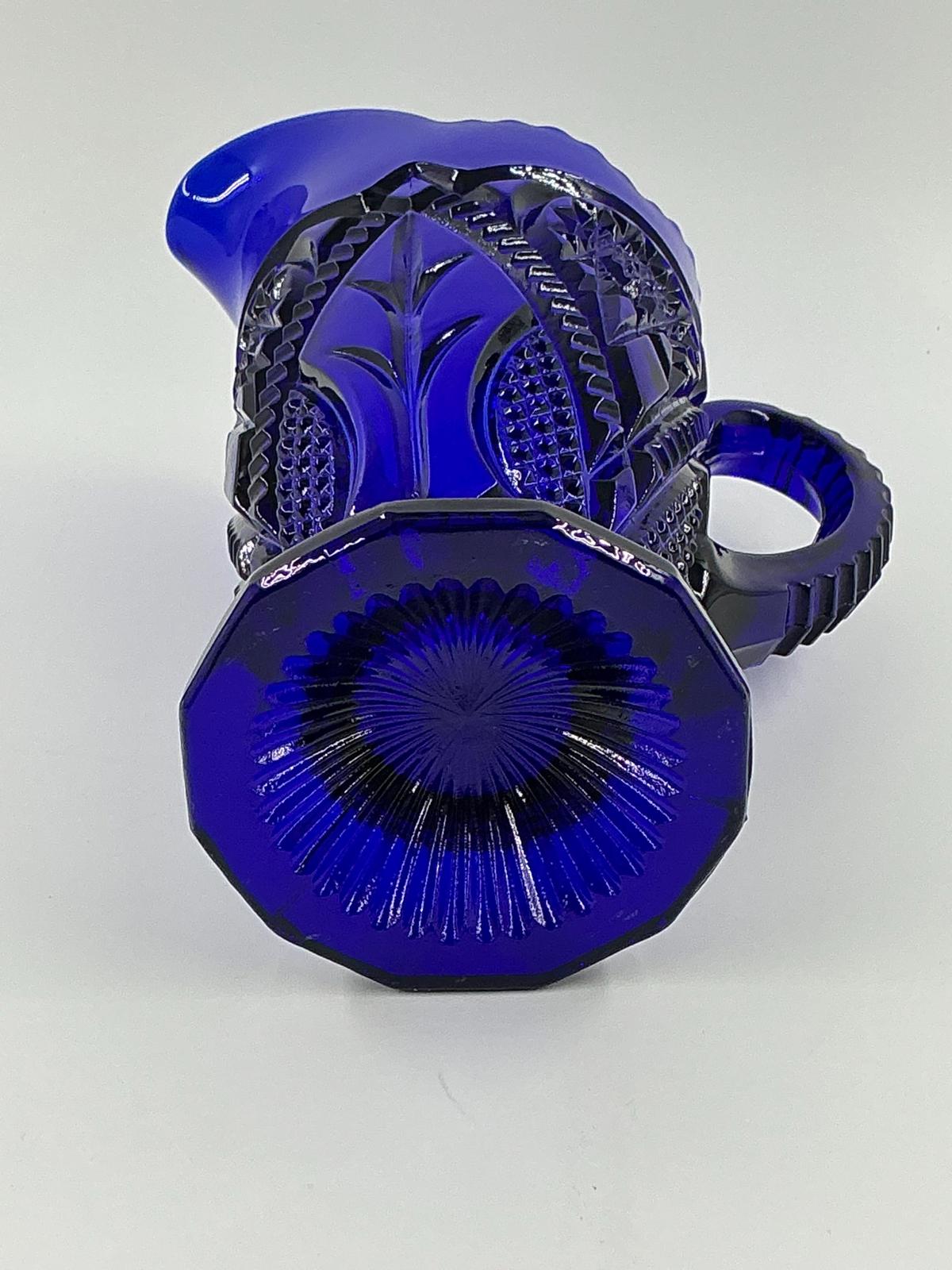 Dalzell Viking, cobalt blue glass, pitcher and 6 glass set