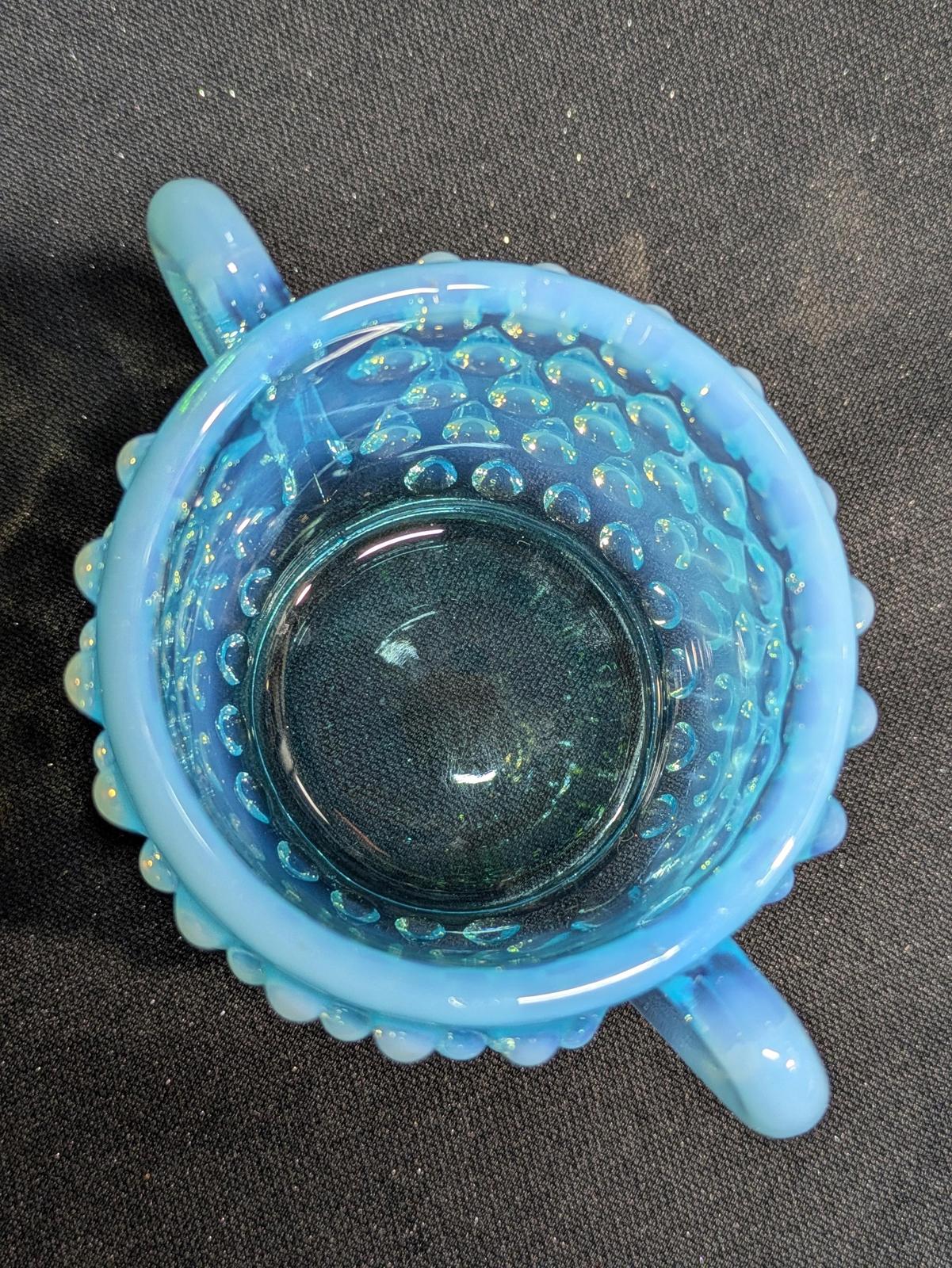 Vintage Fenton Blue Hobnail Glass Sugar & Creamer Set