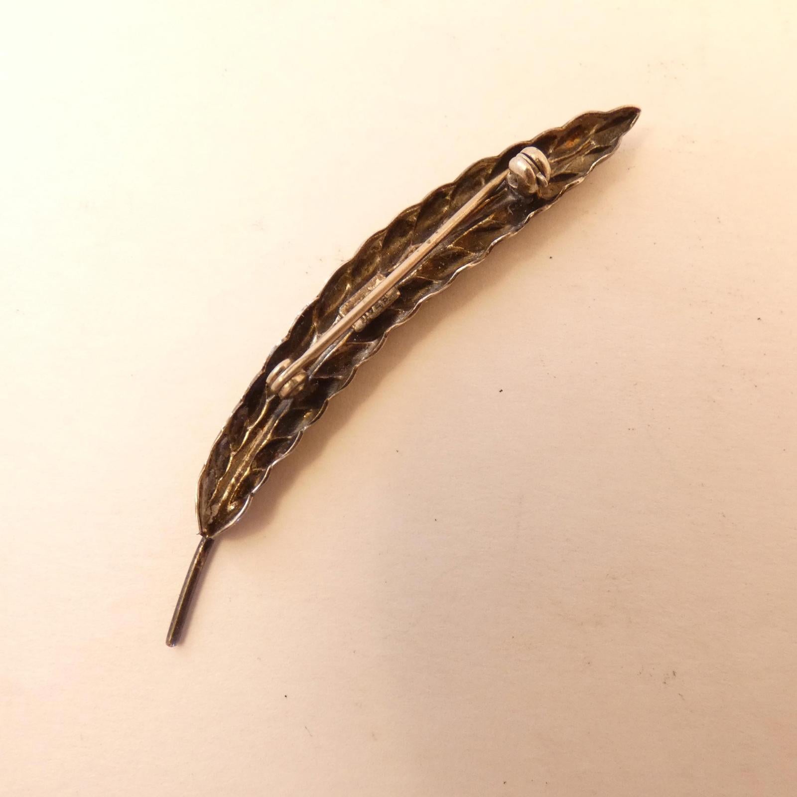 Sterling Silver Vintage BEAU Feather / Leaf Design Pin Brooch, 2.5in.