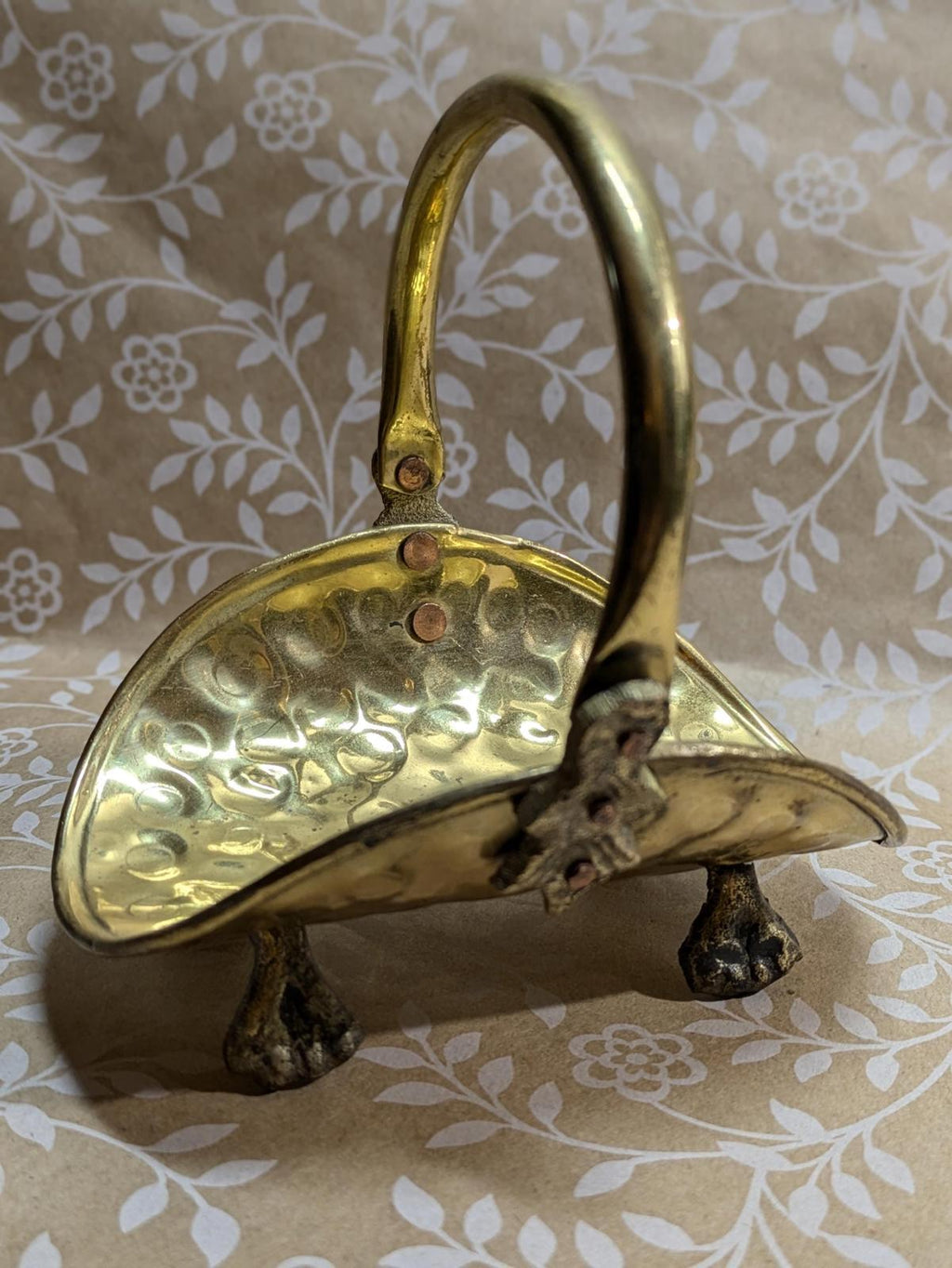 Vintage hammered brass miniature log holder