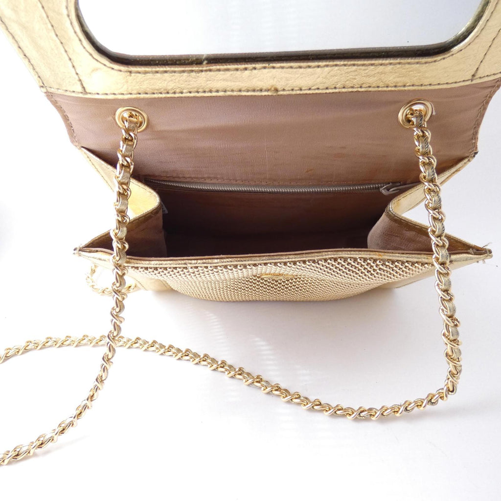 Whiting Davis International Gold Metal Mesh Structured Crossbody/Clutch with