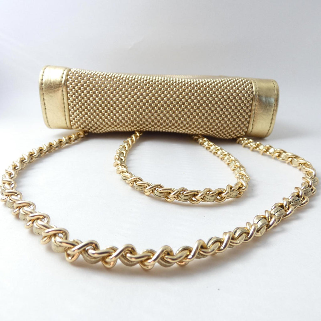 Whiting Davis International Gold Metal Mesh Structured Crossbody/Clutch with