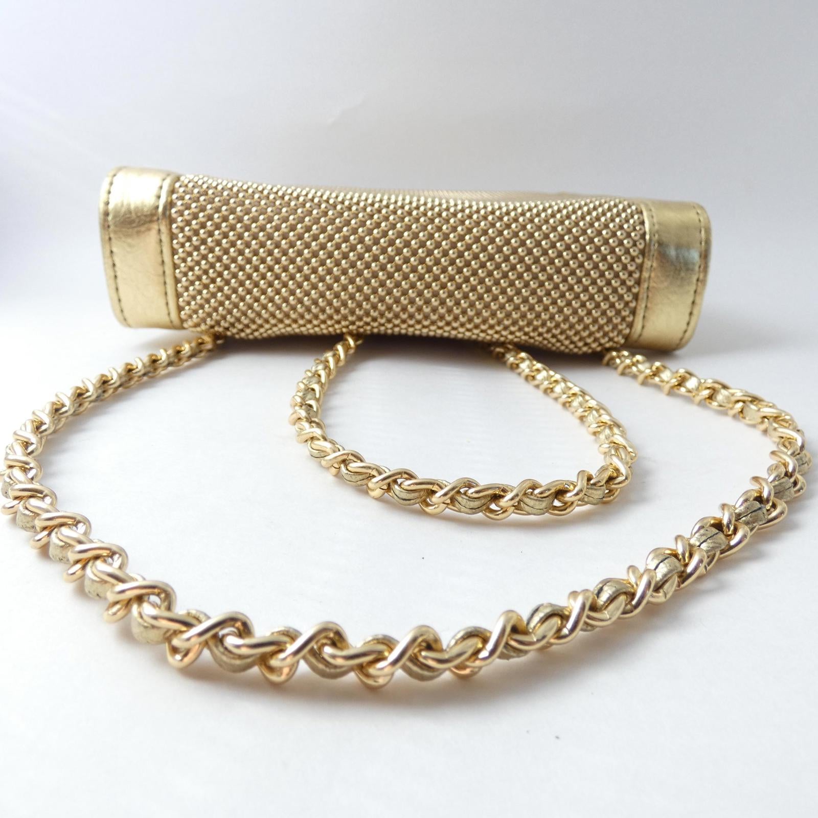 Whiting Davis International Gold Metal Mesh Structured Crossbody/Clutch with