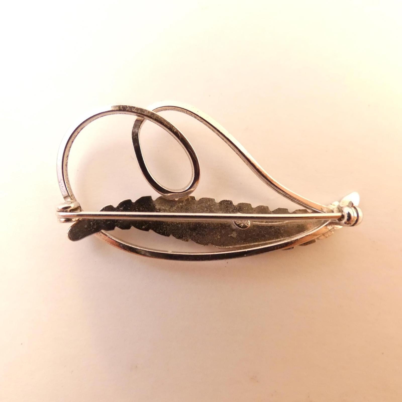 Vintage Van Dell Sterling Plume Slender Feather/Leaf Brooch Pin 1.75" long