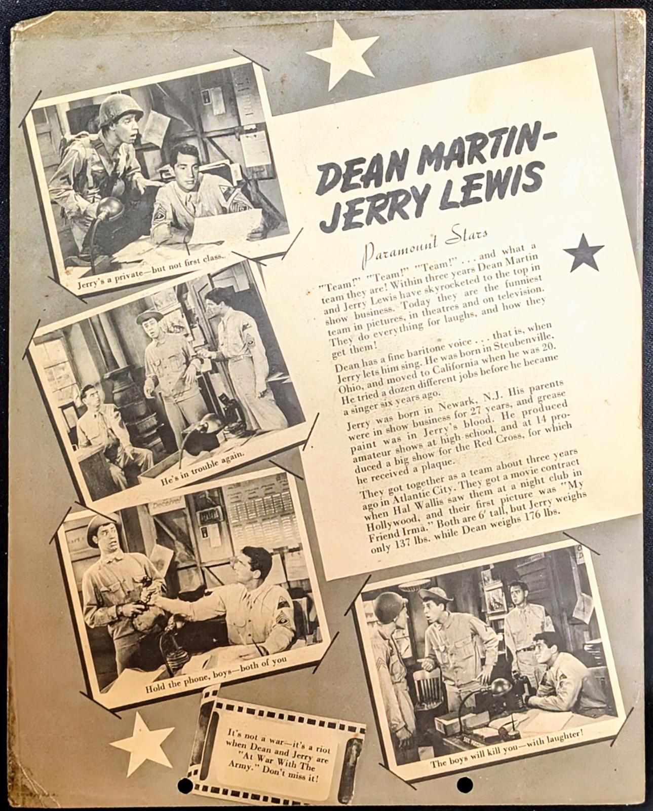1951 Dixie Cup Lid Premiums movie stars. Dean Martin Jerry Lewis lithograph.