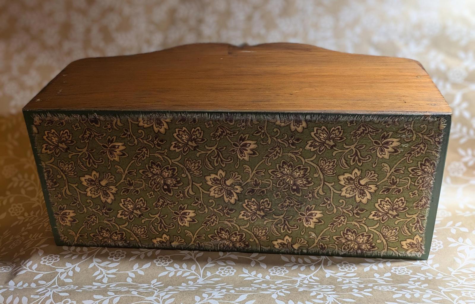One of a kind handmade, wooden decoupage woodland mushroom design. desk storage