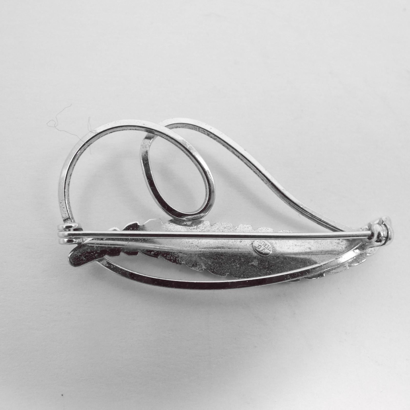 Vintage Van Dell Sterling Plume Slender Feather/Leaf Brooch Pin 1.75" long