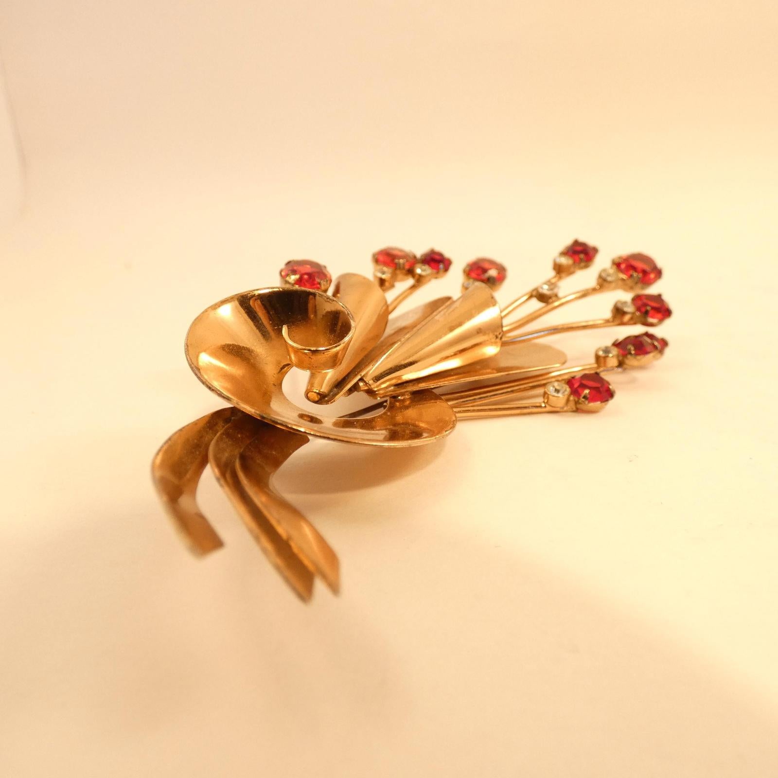 Vintage 1930s Coro Craft Floral Brooch Vermeil Sterling Silver, Rose Gold