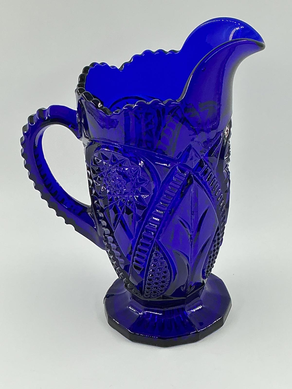 Dalzell Viking, cobalt blue glass, pitcher and 6 glass set