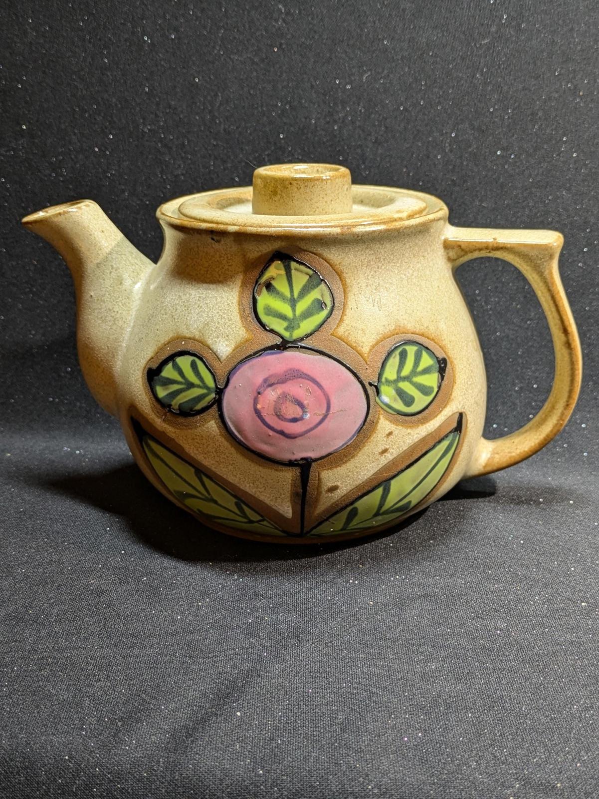 Vintage stoneware flower teapot made in Japan