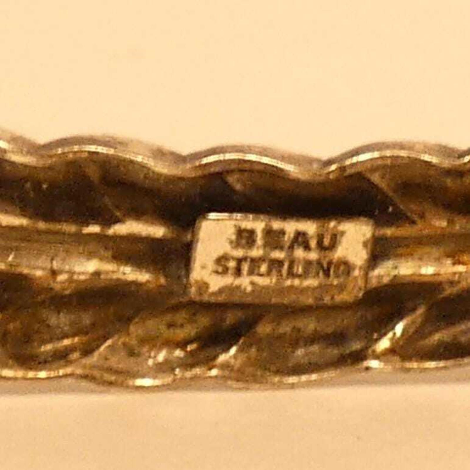 Sterling Silver Vintage BEAU Feather / Leaf Design Pin Brooch, 2.5in.