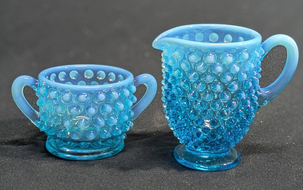 Vintage Fenton Blue Hobnail Glass Sugar & Creamer Set
