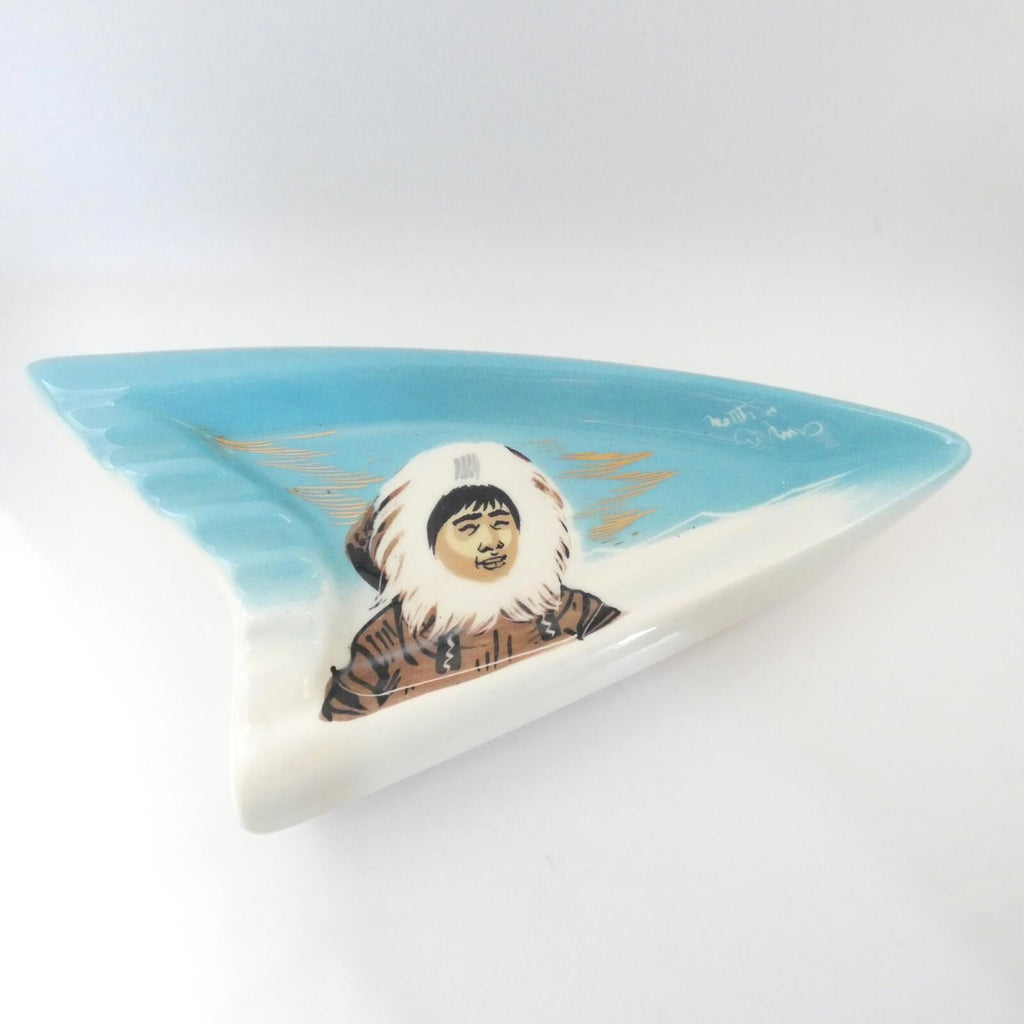 Vintage Matthew Adams Eskimo Ashtray and Lighter Set, Signed, MCM
