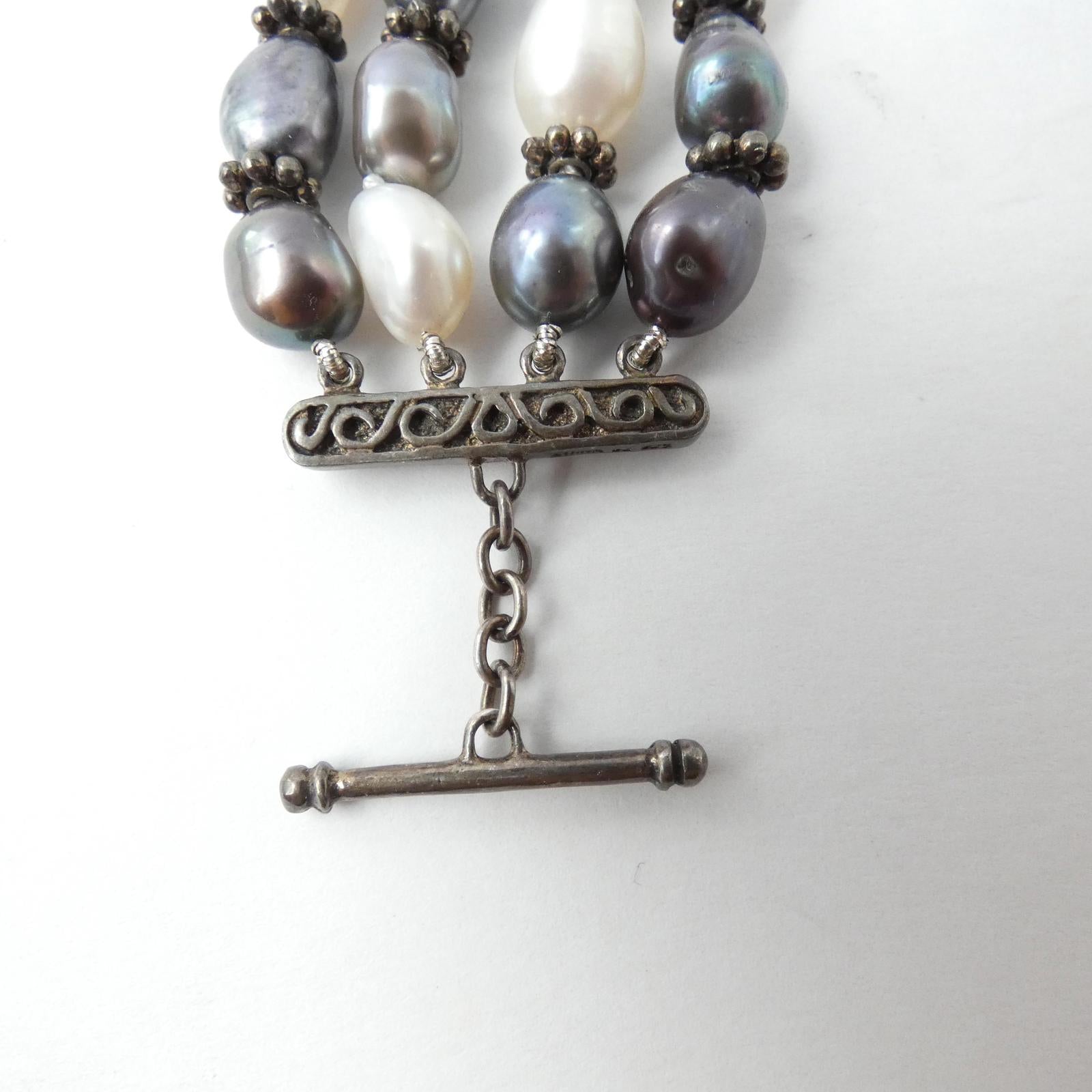 925 Sterling Silver Vintage 64g Real Fresh Water Pearl Tennis Link Heavy