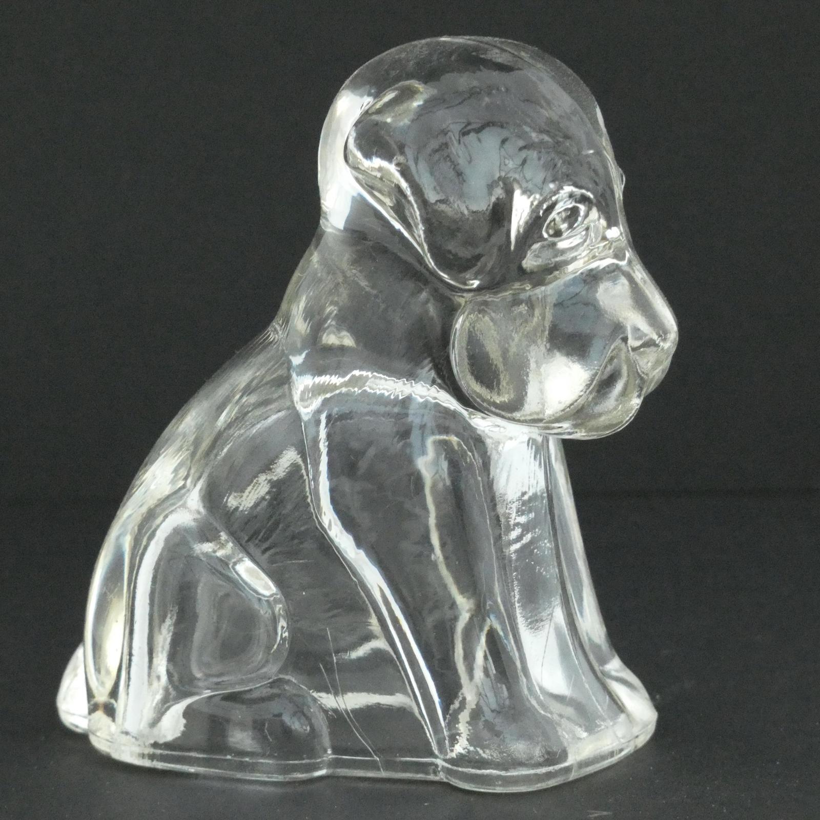 Vintage Hollow Sad Glass Dog Candy Container 1940's Refillable
