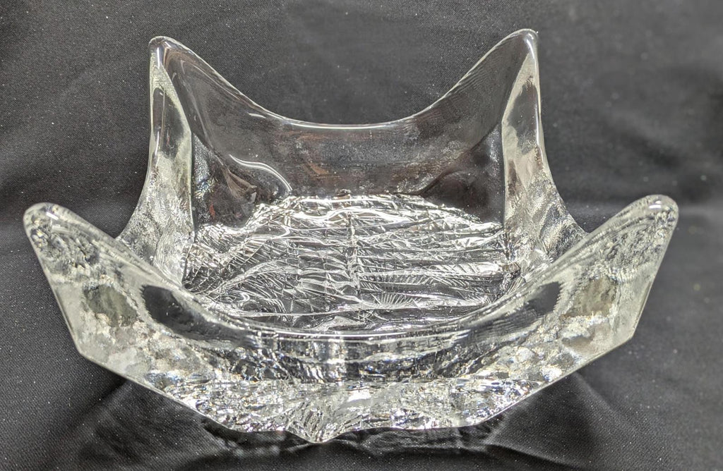 Vintage Iittala Square Glass Bowl With Ice Textured Base.