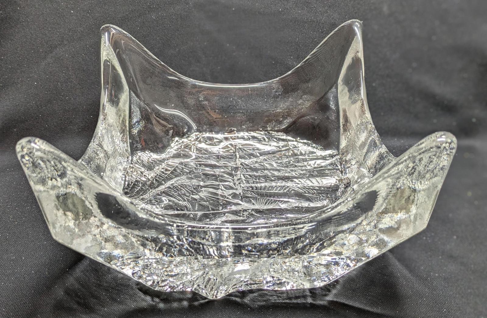 Vintage Iittala Square Glass Bowl With Ice Textured Base.