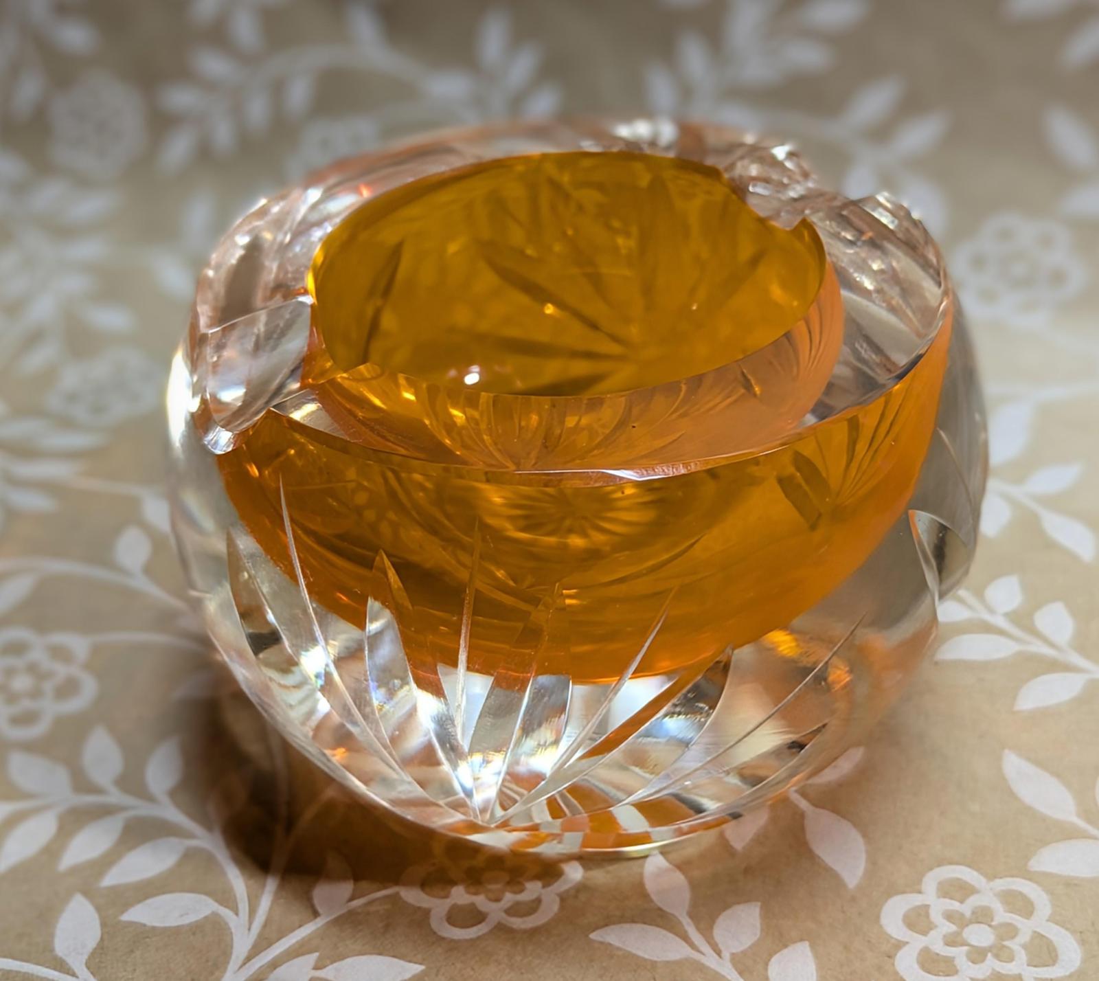 Mid-Century lead crystal and orange ashtray/trinket dish