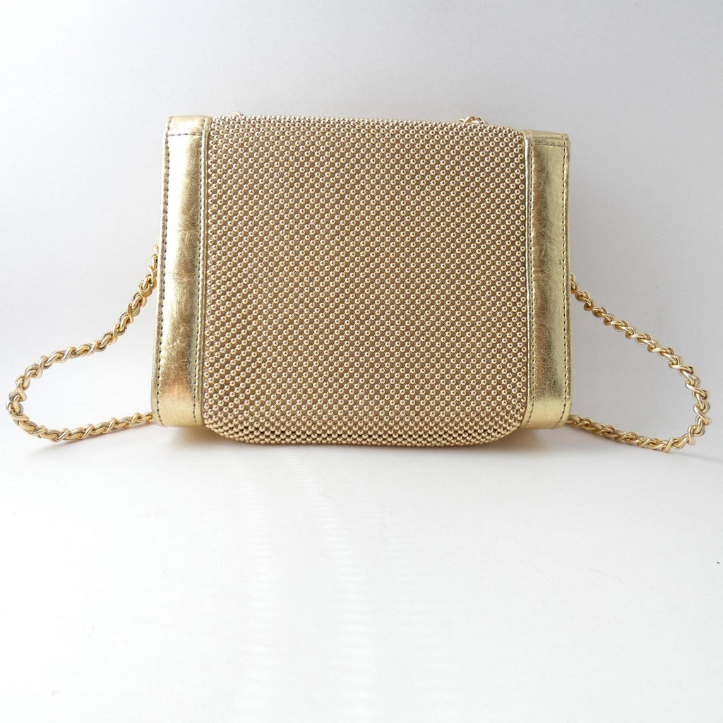Whiting Davis International Gold Metal Mesh Structured Crossbody/Clutch with