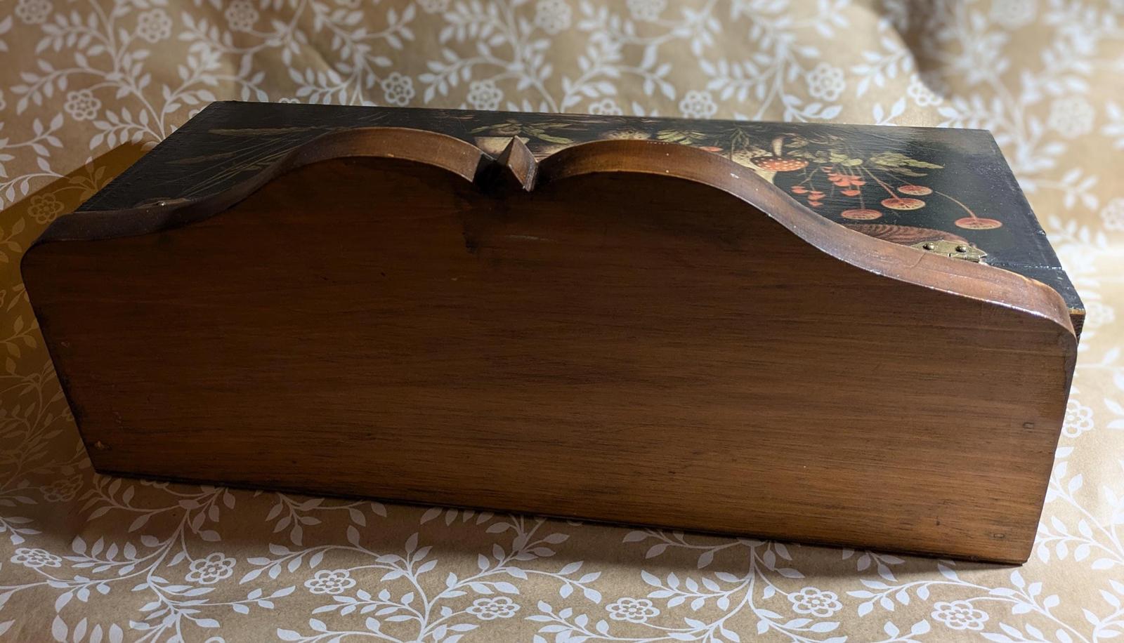 One of a kind handmade, wooden decoupage woodland mushroom design. desk storage