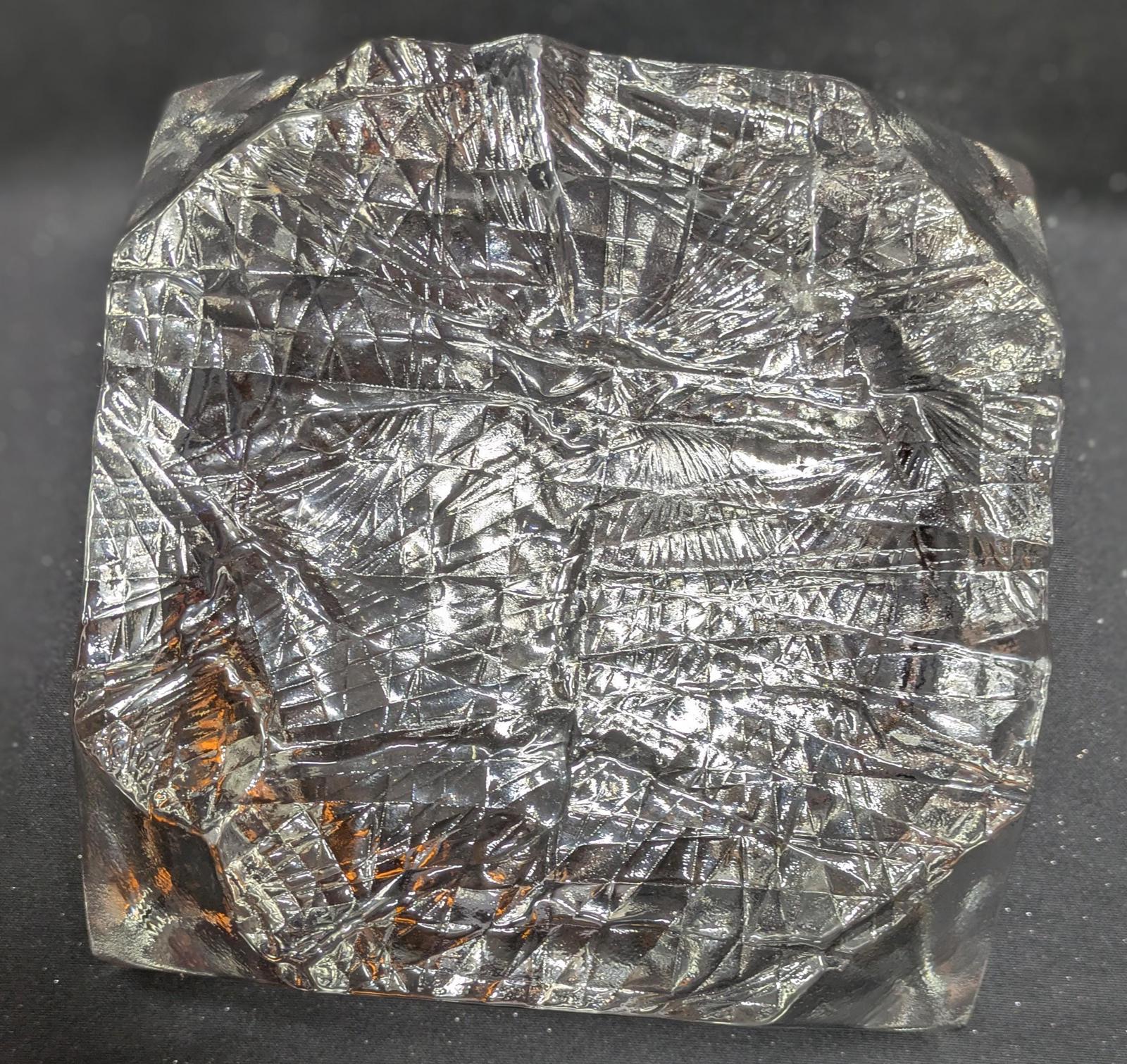 Vintage Iittala Square Glass Bowl With Ice Textured Base.