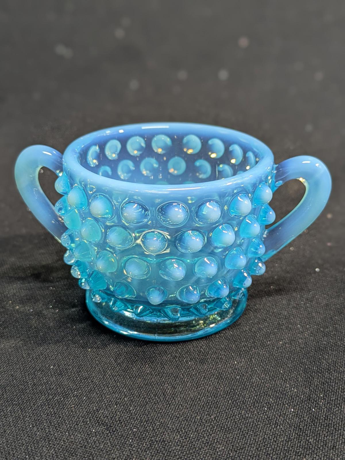 Vintage Fenton Blue Hobnail Glass Sugar & Creamer Set