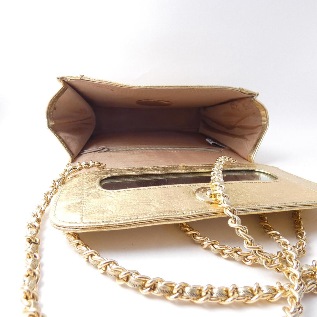 Whiting Davis International Gold Metal Mesh Structured Crossbody/Clutch with