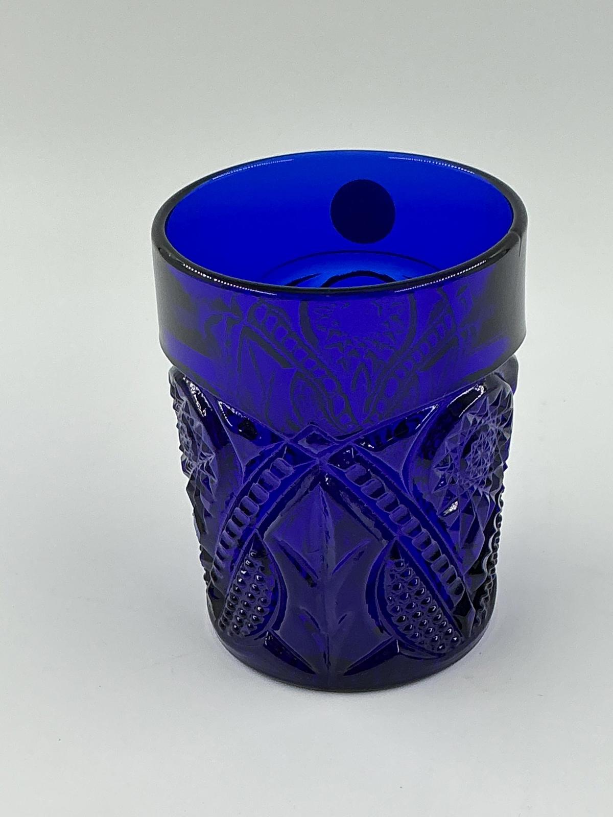 Dalzell Viking, cobalt blue glass, pitcher and 6 glass set
