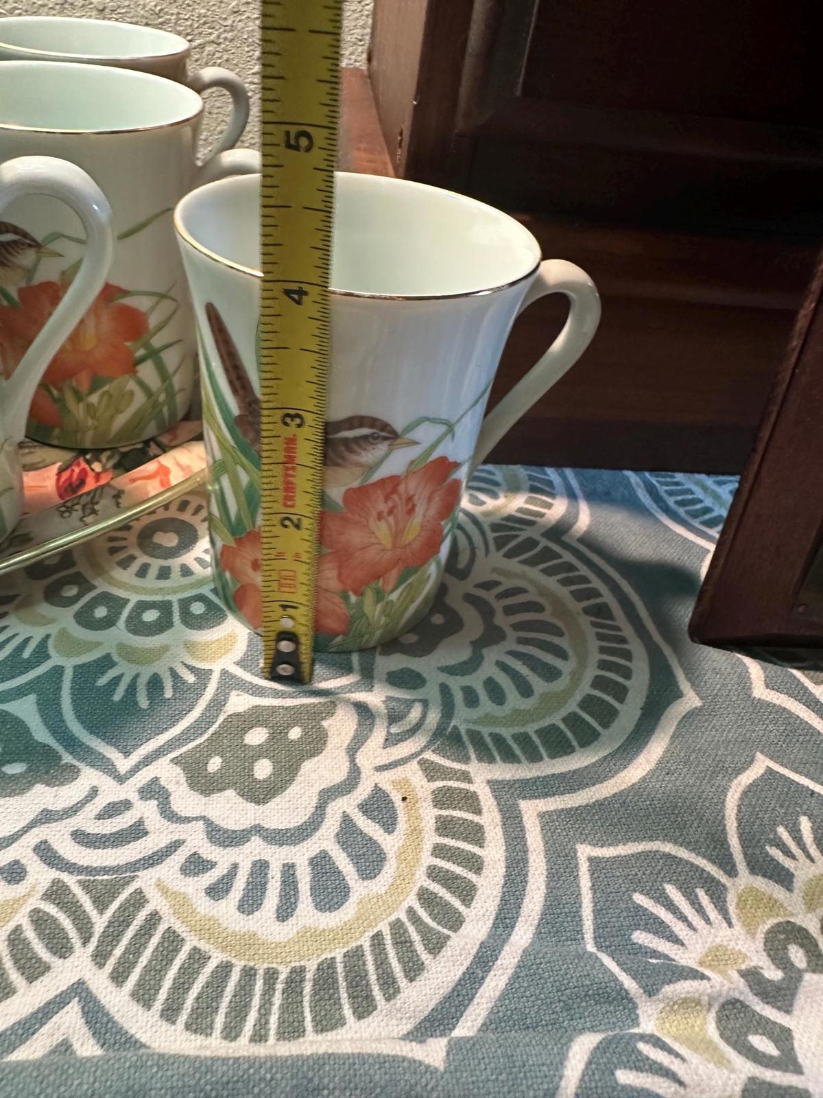 6 1980’s Otagiri Wren and Orange Day Lily Floral coffee or tea mugs