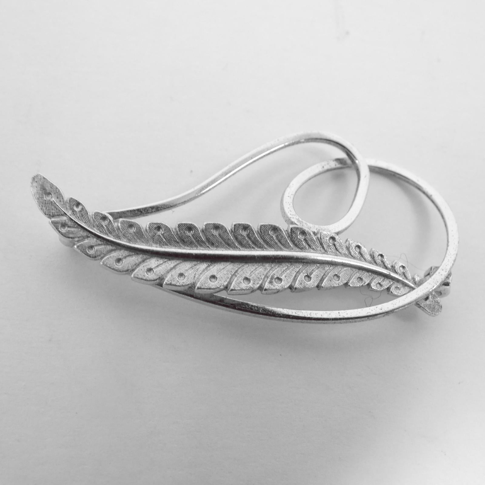Vintage Van Dell Sterling Plume Slender Feather/Leaf Brooch Pin 1.75" long