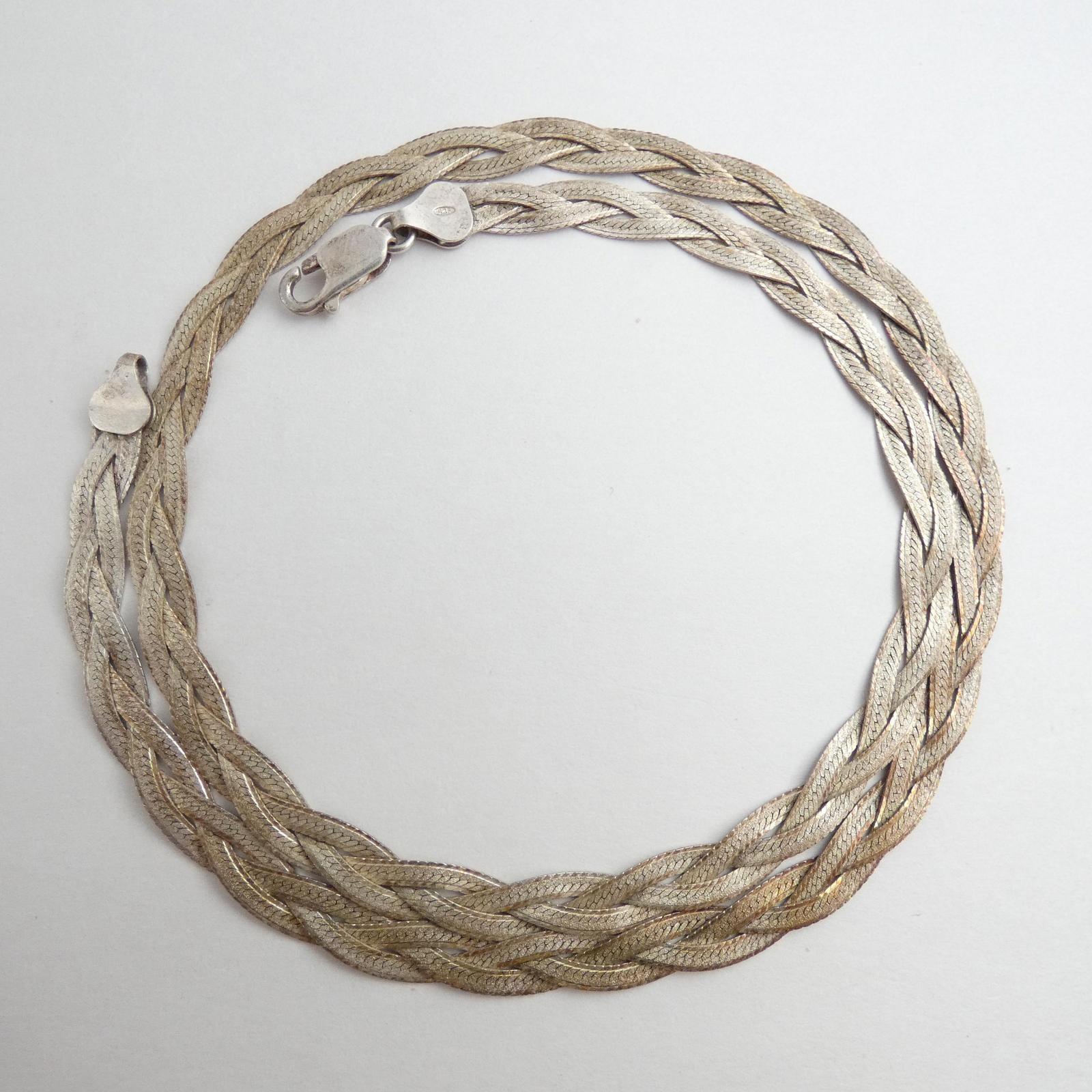 MILOR Sterling Silver 925 Wide Woven Necklace Made in Italy Fine Vintage