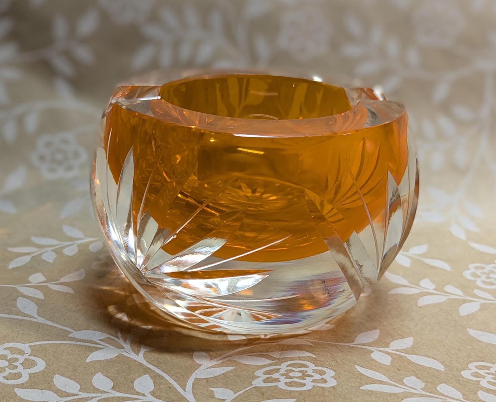 Mid-Century lead crystal and orange ashtray/trinket dish