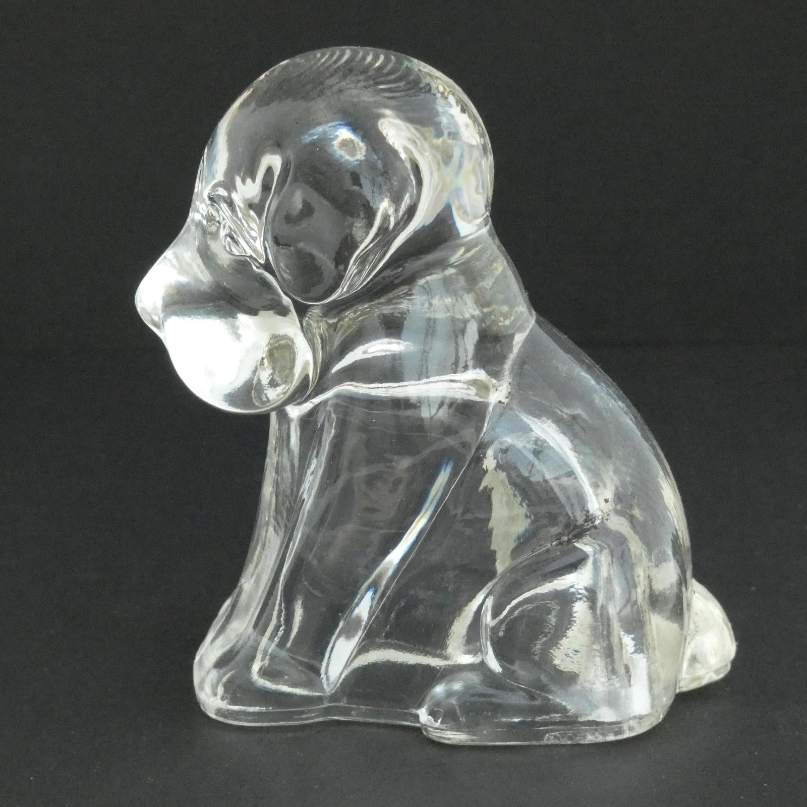 Vintage Hollow Sad Glass Dog Candy Container 1940's Refillable