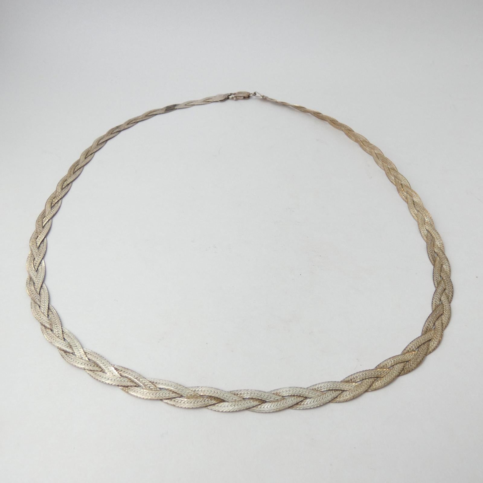 MILOR Sterling Silver 925 Wide Woven Necklace Made in Italy Fine Vintage