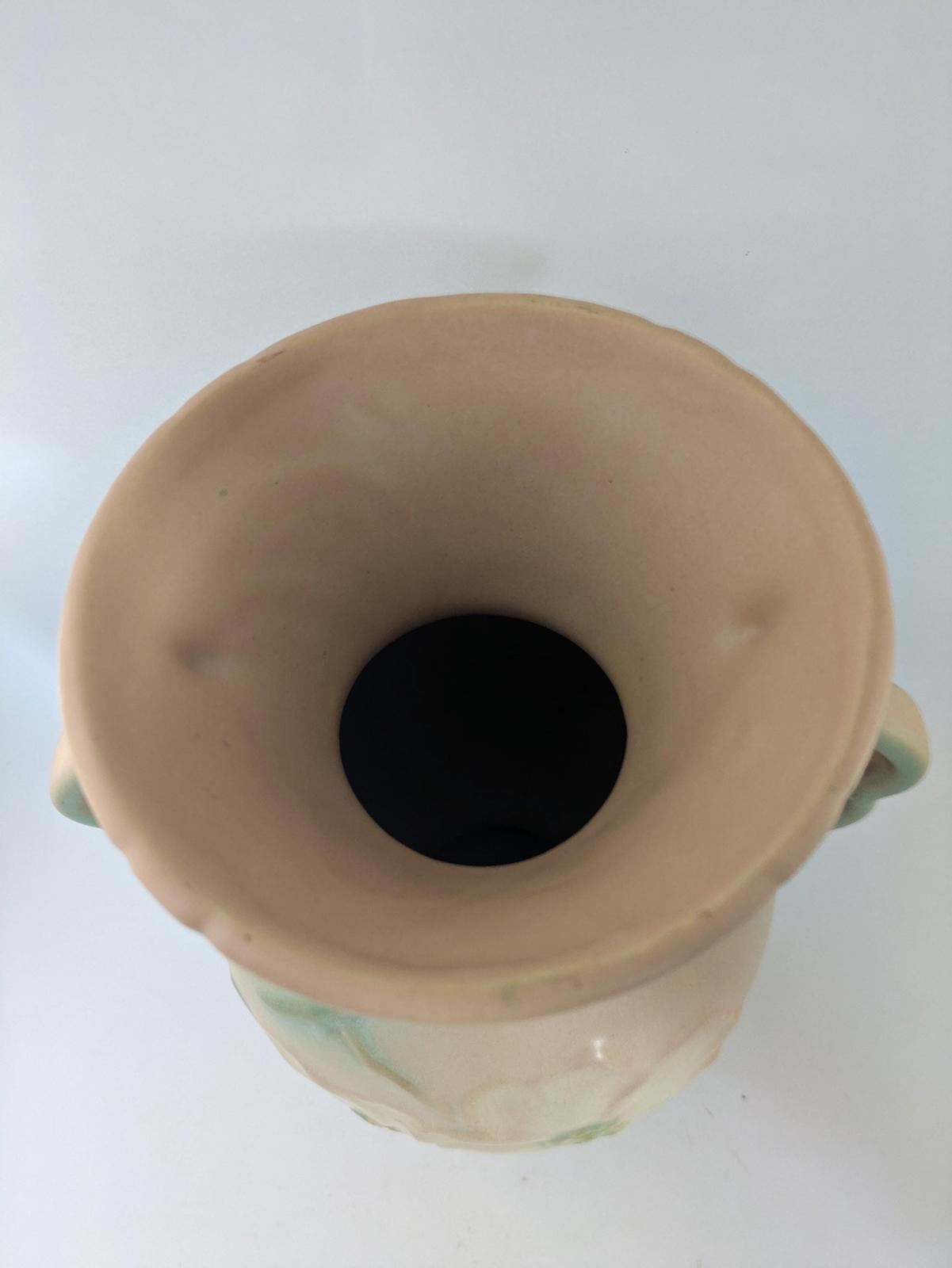 Antique Weller Pottery Matte Pink Green Wild Rose Ceramic Urn Vase Large.  9.75" Tall, 8"wide