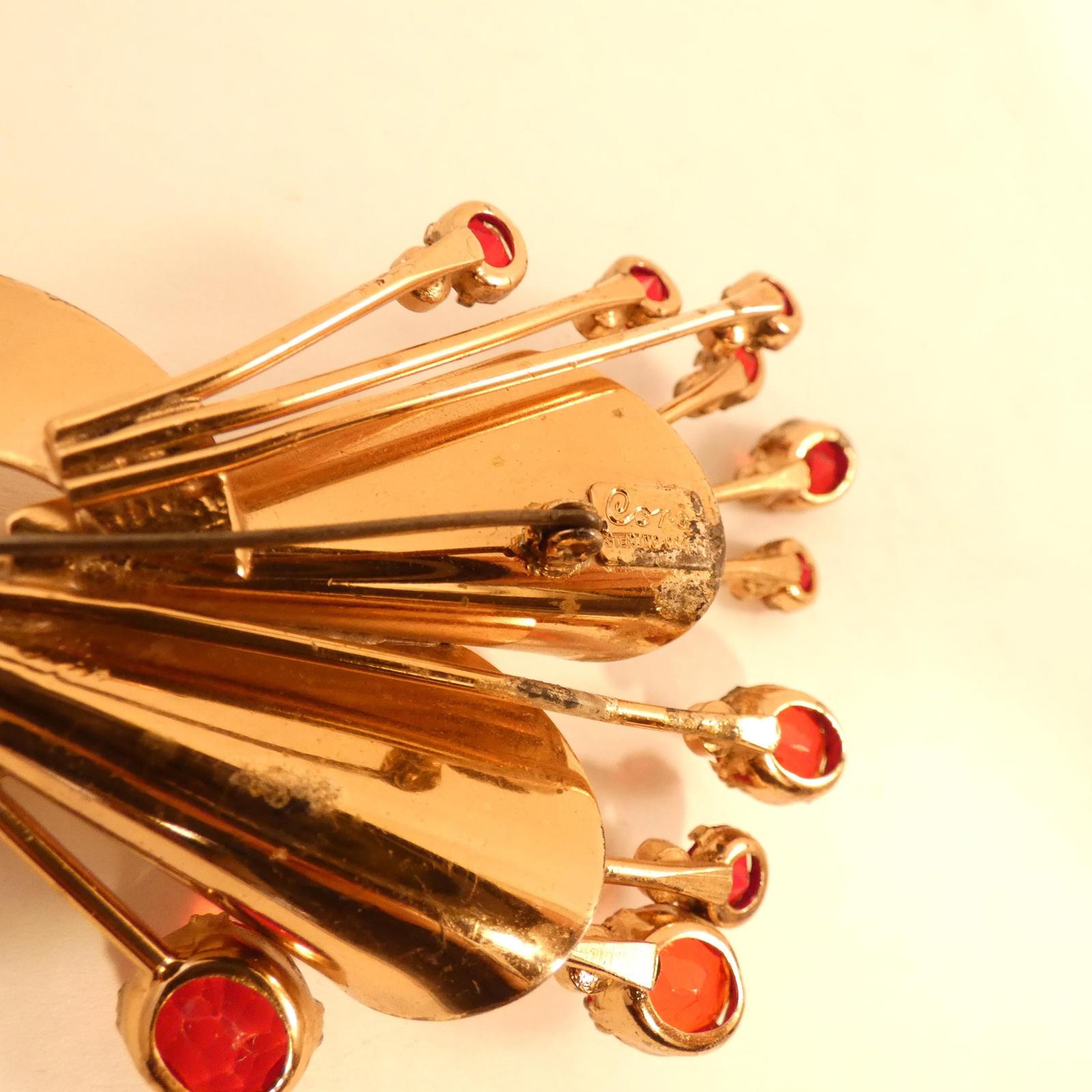 Vintage 1930s Coro Craft Floral Brooch Vermeil Sterling Silver, Rose Gold