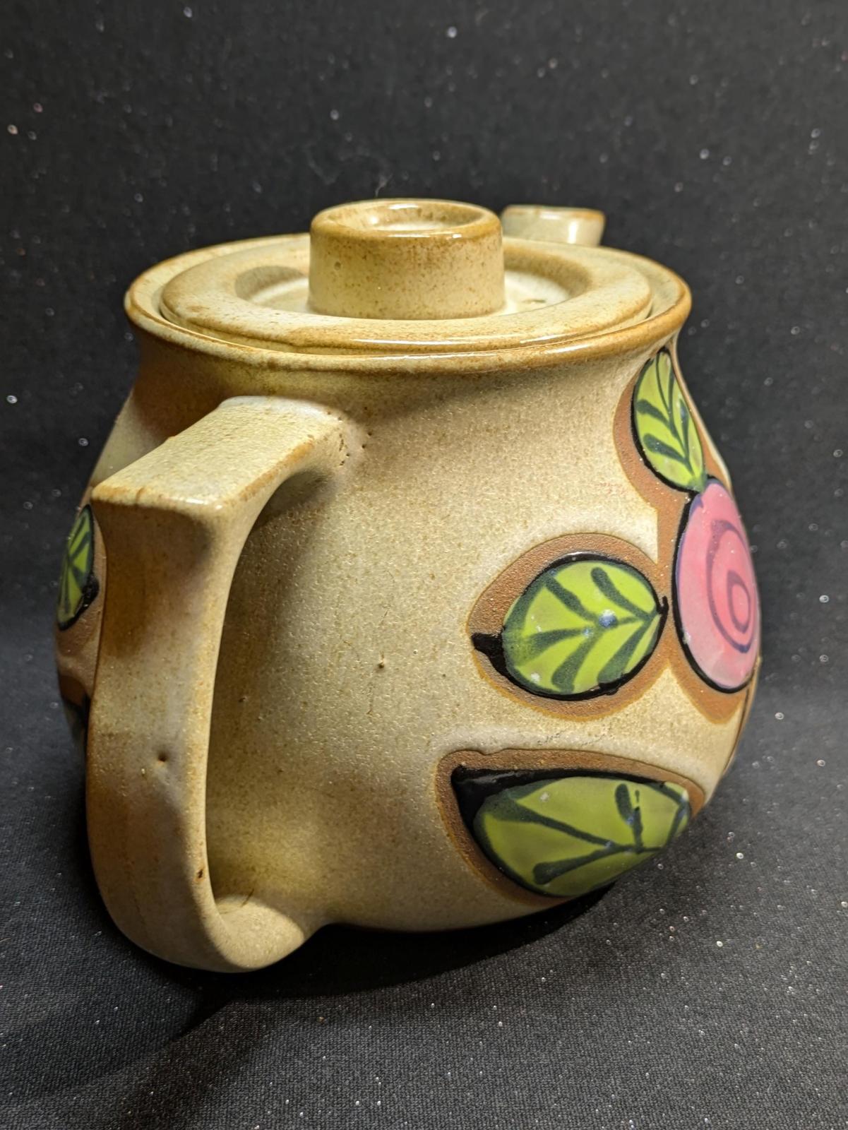 Vintage stoneware flower teapot made in Japan