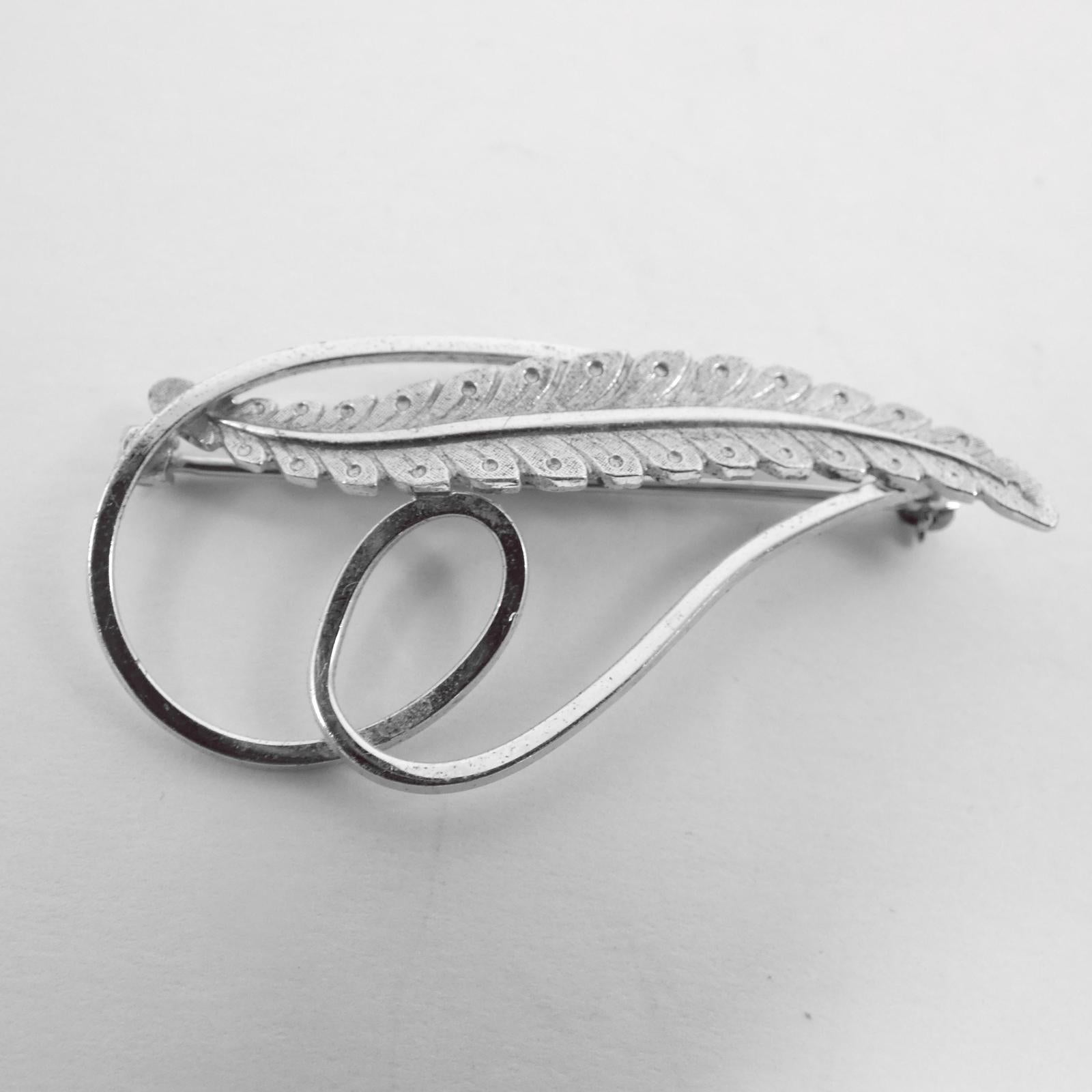 Vintage Van Dell Sterling Plume Slender Feather/Leaf Brooch Pin 1.75" long