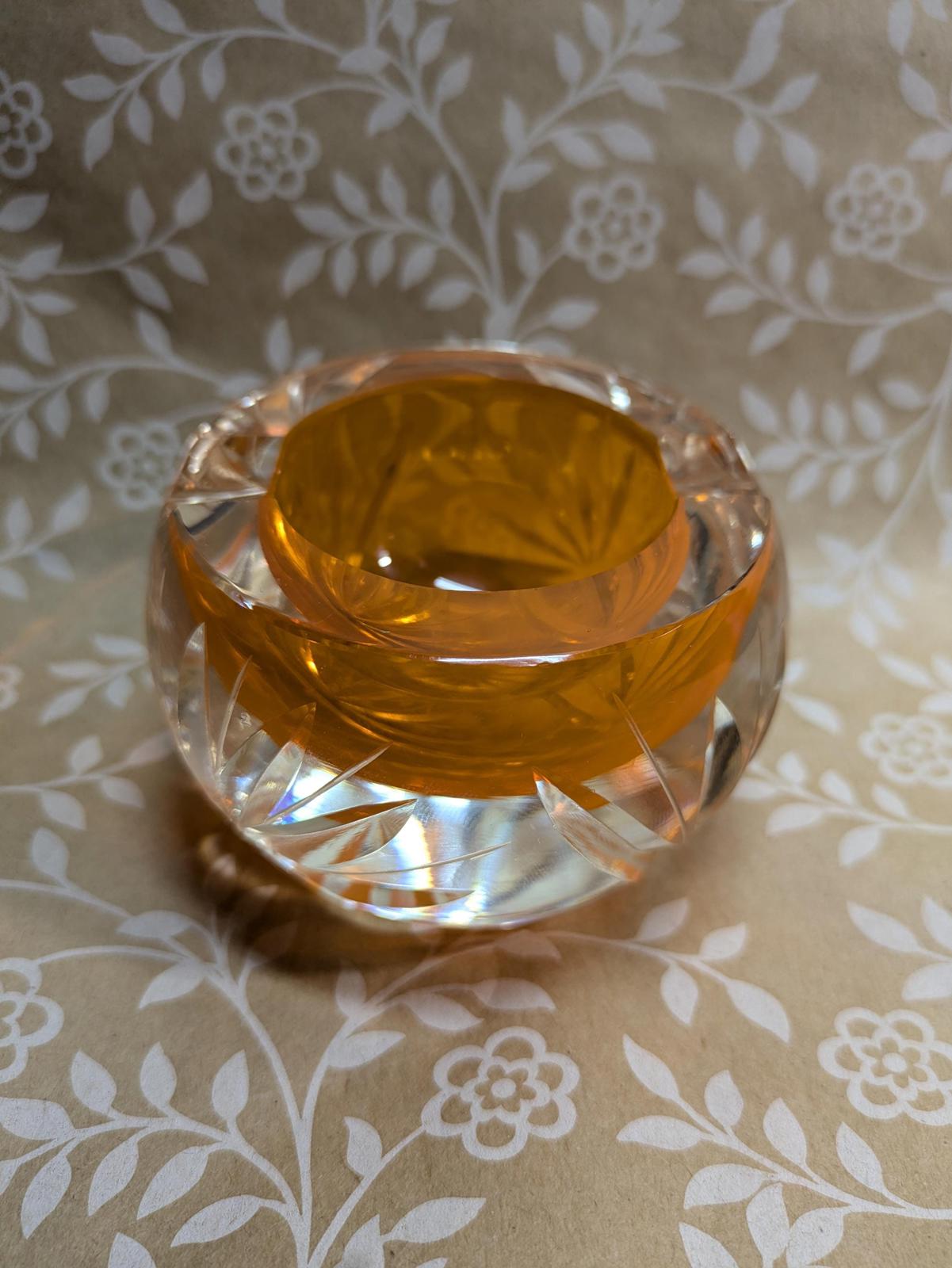 Mid-Century lead crystal and orange ashtray/trinket dish